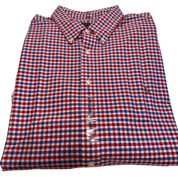 Ralph Lauren Men’s Sz 3XBT Button Down Oxford Shirt Short Sleeve Gingham NWT - Picture 1 of 13